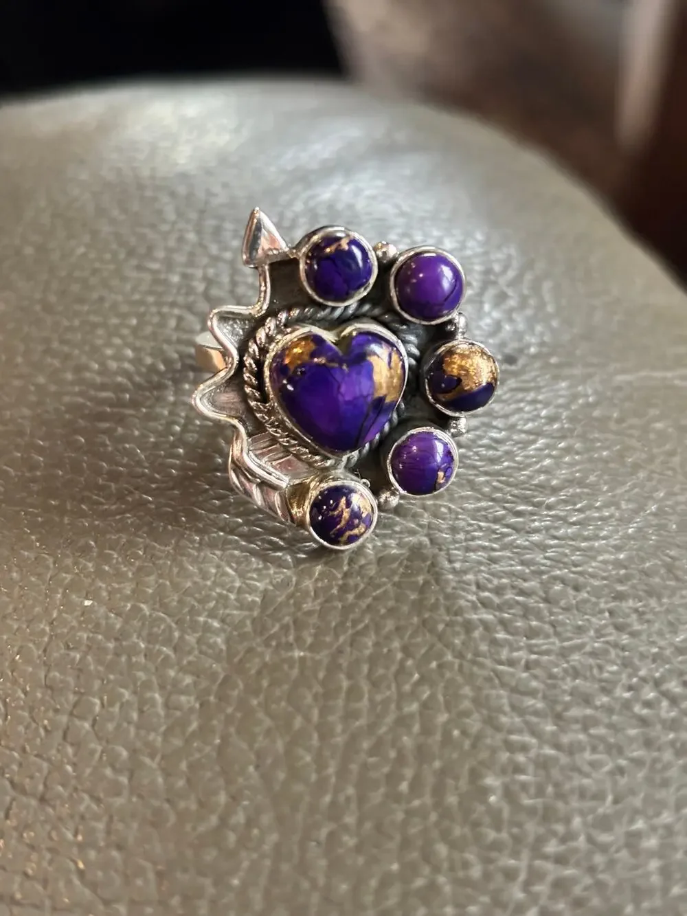 Southwestern Vintage-Heart Inspired Purple Spidy Stoness w gold highlight